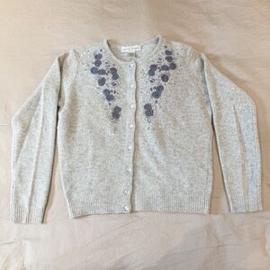 Casual Corner Cardigan Sweater-Embroidered/Sequin-Lambs Wool/Angora Rabbit Hair